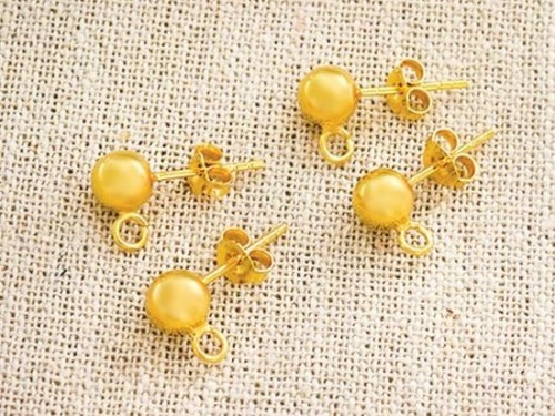 2 Pairs of 925 Sterling Silver Gold Vermeil Style Post Stud Earrings 6mm Ball with Opened Loop.