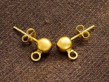 Gold Vermeil Style Post Stud Earrings 6mm Ball with Opened Loop.