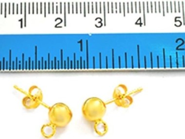 Gold Vermeil Style Post Stud Earrings 6mm Ball with Opened Loop.