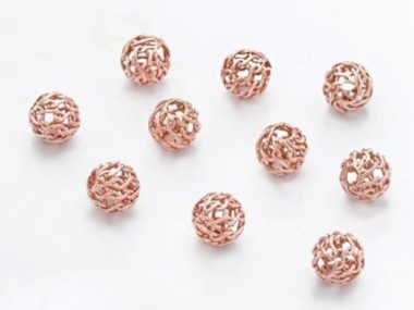 Sterling Silver Rose Gold Vermeil Style Filigree Round Beads 5mm.