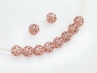 Sterling Silver Rose Gold Vermeil Style Filigree Round Beads 5mm.