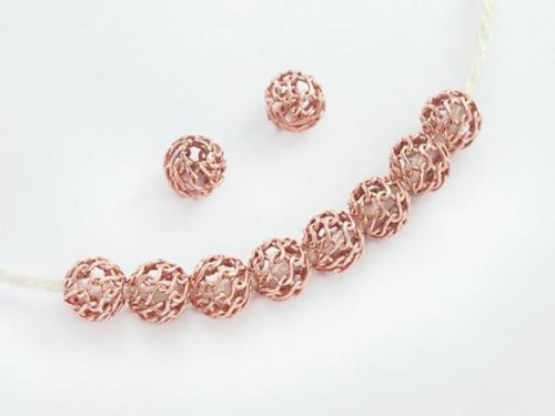 10 of Sterling Silver Rose Gold Vermeil Style Filigree Round Beads 5mm.