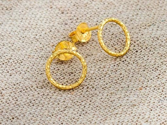 1 Pair of 925 Sterling Silver Gold Vermeil Style Diamond Cut Circle Hoop Stud Post Earrings 9 mm.