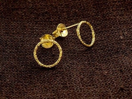 1 Pair of 925 Sterling Silver Gold Vermeil Style Diamond Cut Circle Hoop Stud Post Earrings 9 mm.