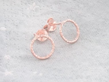 925 Sterling Silver Rose Gold Vermeil Style Diamond Cut Circle Hoop Stud Post Earrings 9 mm.