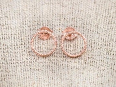 925 Sterling Silver Rose Gold Vermeil Style Diamond Cut Circle Hoop Stud Post Earrings 9 mm.