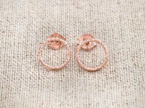 1 Pair of 925 Sterling Silver Rose Gold Vermeil Style Diamond Cut Circle Hoop Stud Post Earrings 9 mm.