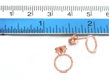 925 Sterling Silver Rose Gold Vermeil Style Diamond Cut Circle Hoop Stud Post Earrings 9 mm.