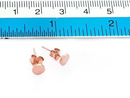 1 Pair of 925 Sterling Silver Rose Gold Vermeil Style Tiny Circle Disc Stud Earrings 5mm., Polish Finished.