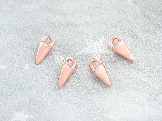 4 of 925 Sterling Silver Rose Gold Vermeil Style Spike Charms 2.7x5 mm.