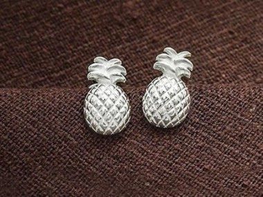 925 Sterling Silver Pineapple Stud Earrings 7x12 mm.