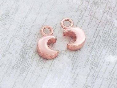 925 Sterling Silver Rose Gold Vermeil Style Crescent Moon Charms 5x6 mm.