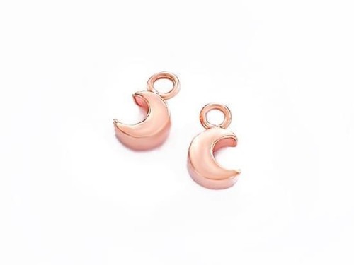 2 of 925 Sterling Silver Rose Gold Vermeil Style Crescent Moon Charms 5x6 mm.