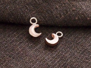 925 Sterling Silver Rose Gold Vermeil Style Crescent Moon Charms 5x6 mm.