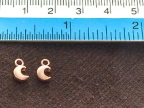 2 of 925 Sterling Silver Rose Gold Vermeil Style Crescent Moon Charms 5x6 mm.