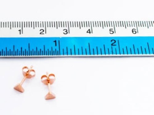 1 Pair of 925 Sterling Silver Rose Gold Vermeil Style Tiny Triangle Stud Earrings 4mm. Brush Finished.