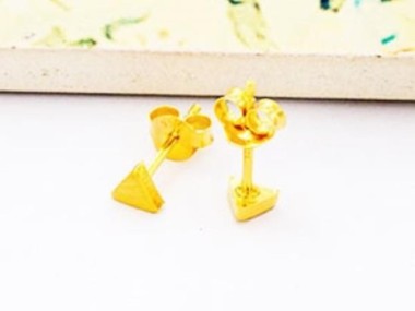 925 Sterling Silver 24K Gold Vermeil Style Tiny Triangle Stud Earrings 4mm.