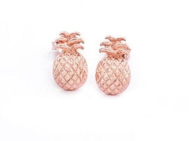 925 Sterling Silver Rose Gold Vermeil Style Pineapple Stud Earrings 7x12 mm.