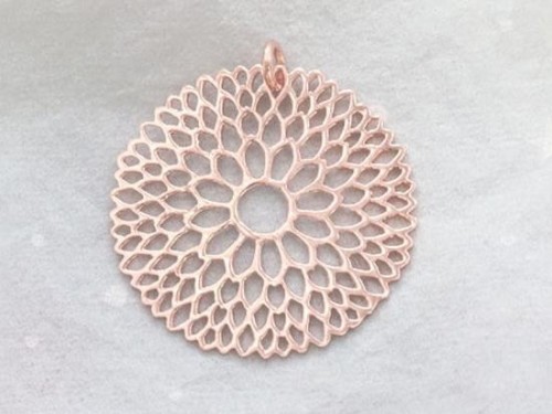 1 of 925 Sterling Silver Rose Gold Vermeil Style Filigree Flower Pendant 30mm. Polish Finish