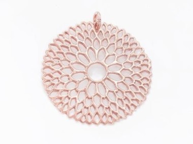 925 Sterling Silver Rose Gold Vermeil Style Filigree Flower Pendant 30mm.