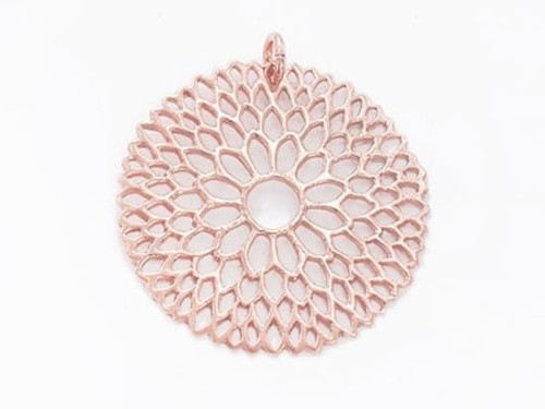 1 of 925 Sterling Silver Rose Gold Vermeil Style Filigree Flower Pendant 30mm. Polish Finish