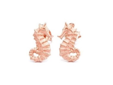 1 Pair of 925 Sterling Silver Rose Gold Vermeil Style Seahorse Stud Earrings 7x13mm.