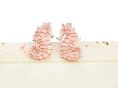 925 Sterling Silver Rose Gold Vermeil Style Seahorse Stud Earrings 7x13mm.