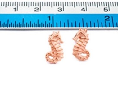 925 Sterling Silver Rose Gold Vermeil Style Seahorse Stud Earrings 7x13mm.