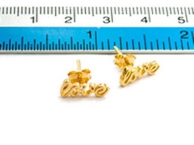 925 Sterling Silver 24K Gold Vermeil Style Love Stud Earrings 5x12mm.