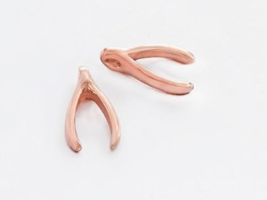 925 Sterling Silver Rose Gold Vermeil Style Wishbone Charms 6.5x11.5mm.