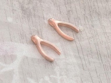 925 Sterling Silver Rose Gold Vermeil Style Wishbone Charms 6.5x11.5mm.