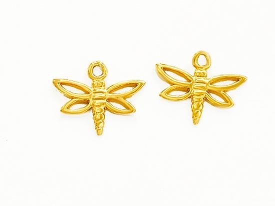 2 of 925 Sterling Silver 24K Gold Vermeil Style Small Dragonfly Charms 13x15 mm.