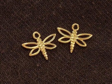 925 Sterling Silver 24K Gold Vermeil Style Small Dragonfly Charms 13x15 mm.