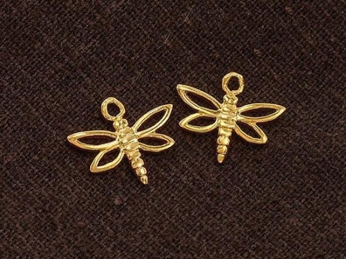 2 of 925 Sterling Silver 24K Gold Vermeil Style Small Dragonfly Charms 13x15 mm.