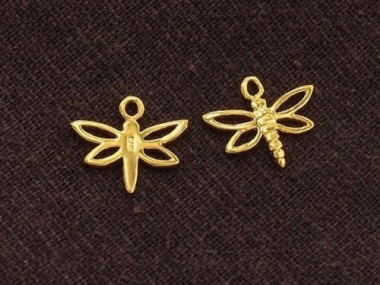 925 Sterling Silver 24K Gold Vermeil Style Small Dragonfly Charms 13x15 mm.