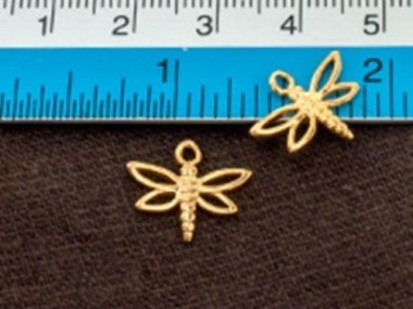 925 Sterling Silver 24K Gold Vermeil Style Small Dragonfly Charms 13x15 mm.