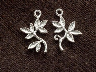 925 Sterling Silver Leaf Branch Charms 12x14mm.