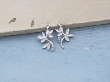 925 Sterling Silver Leaf Branch Charms 12x14mm.