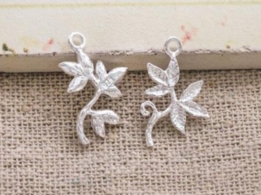 925 Sterling Silver Leaf Branch Charms 12x14mm.