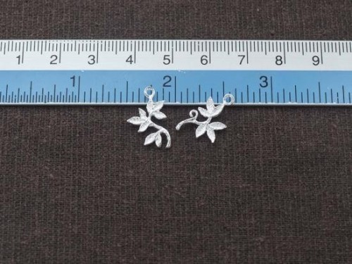 2 of 925 Sterling Silver Leaf Branch Charms 12x14mm. Matte Finished.