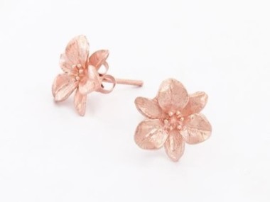 925 Sterling Silver Rose Gold Vermeil Style flower Stud Earrings 12 mm.