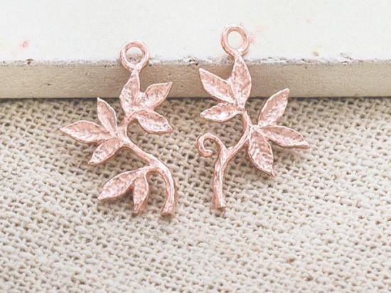 2 of 925 Sterling Silver Rose Gold Vermeil Style Leaf Branch Charms 12x14mm.