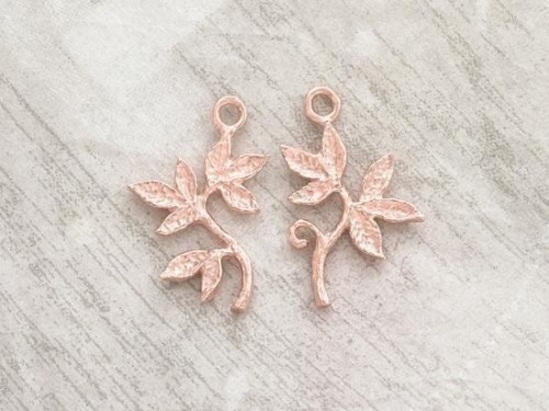 2 of 925 Sterling Silver Rose Gold Vermeil Style Leaf Branch Charms 12x14mm.