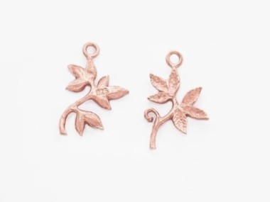 925 Sterling Silver Rose Gold Vermeil Style Leaf Branch Charms 12x14mm.