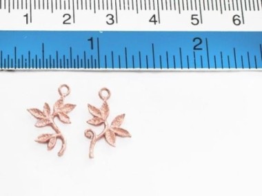 925 Sterling Silver Rose Gold Vermeil Style Leaf Branch Charms 12x14mm.