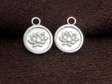 925 Sterling Silver Lotus Print Charms 9.8mm.