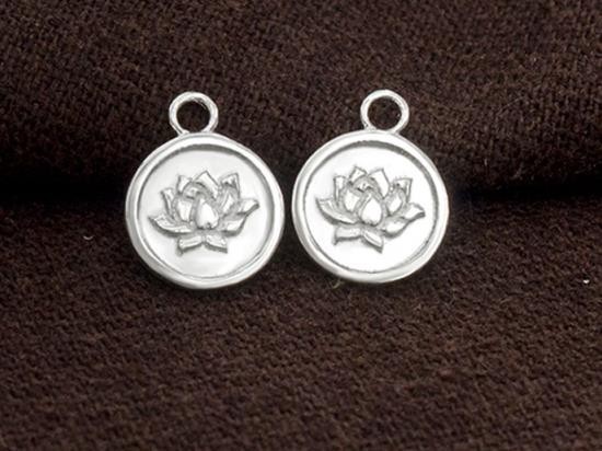 2 of 925 Sterling Silver Lotus Print Charms 9.8mm.