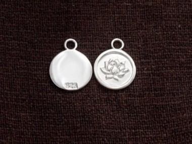 925 Sterling Silver Lotus Print Charms 9.8mm.