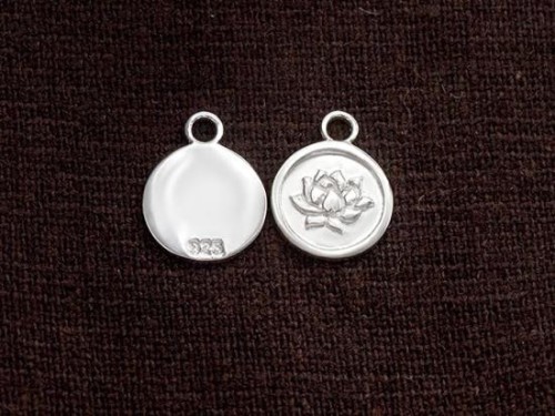 2 of 925 Sterling Silver Lotus Print Charms 9.8mm.