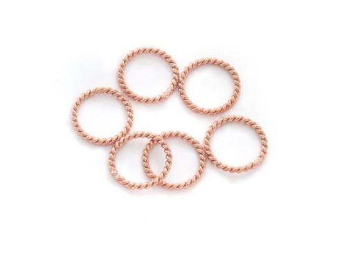 6 of 925 Sterling Silver Rose Gold Vermeil Style Twisted Circle Links, Connectors 10 mm.